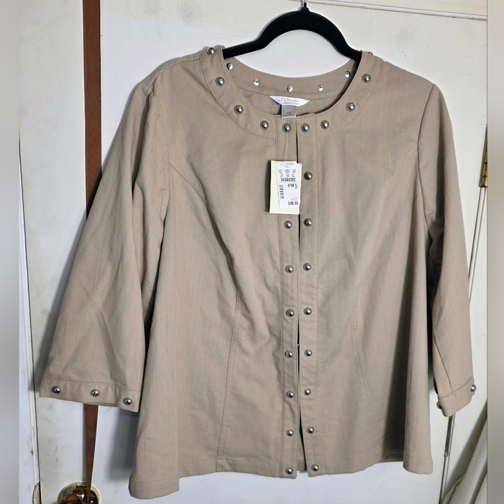 NWT C J Banks Khaki Tan Blazer With Studs Plus Size 1X 16/28